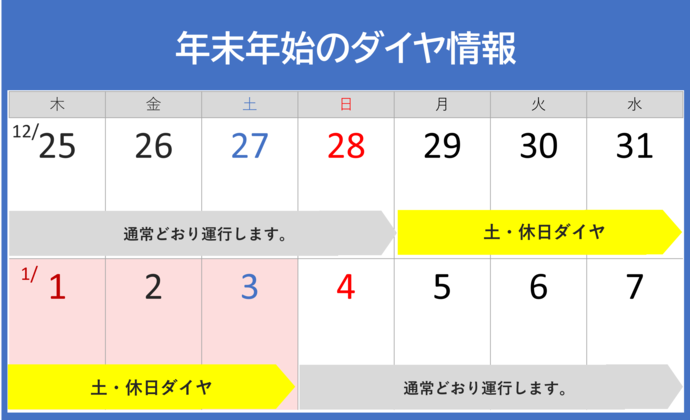 年末年始ダイヤ
