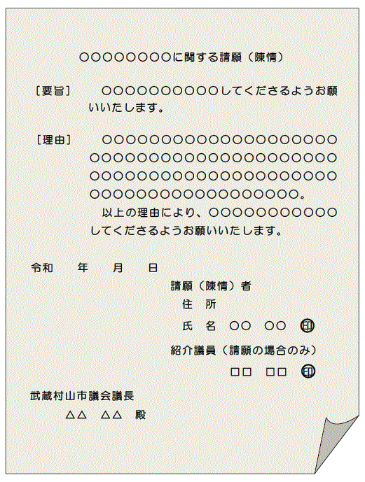 請願（陳情）書の書き方図