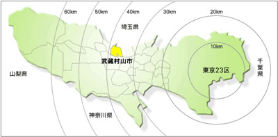 地図　東京都　武蔵村山市の位置の画像