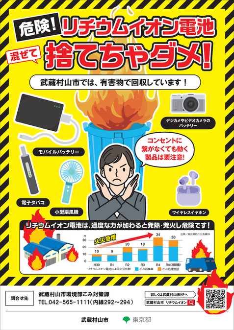 リチウムイオン電池混ぜて捨てちゃダメ　ポスター