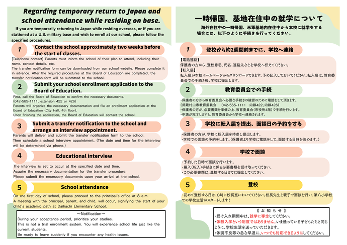 一時帰国、基地在住中の就学について